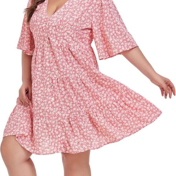 Plus Size Floral Button Down Dress Women Lightweight Chiffon Casual - Picture 3 of 6